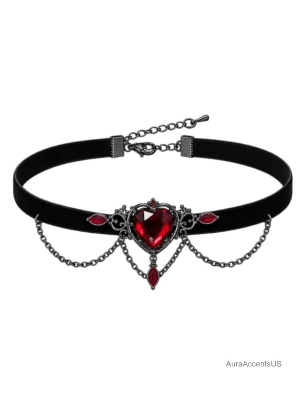 Gothic Velvet Heart Choker Necklace Rhinestone Vampire Costume Jewelry